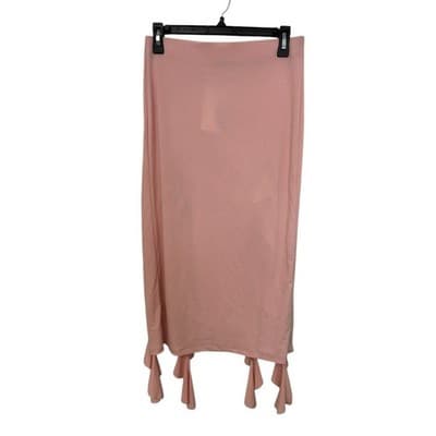 Aqua Lettuce Front Slits Midi Skirt Rose L - Thumbnail 4