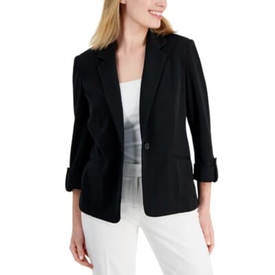 AK Anne Klein Petite 3/4-Sleeve One-Button Blazer PXS - Image 1