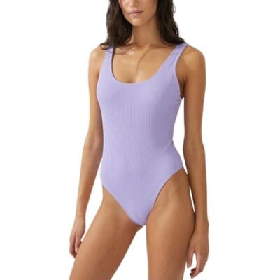 Cotton on Low-Back One-Piece Swimsuit Purple Crinkle M - Image 1