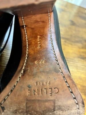 Celine Phoebe Philo Black Leather Ankle Booties with Brown Stacked Heel - Thumbnail 7