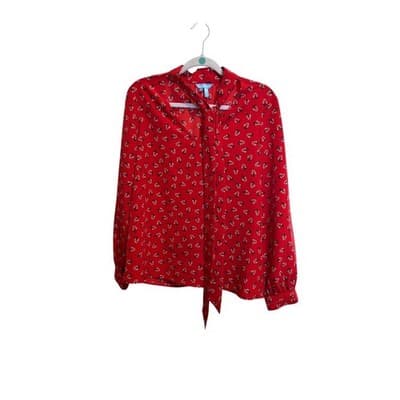 Draper James Floral Print Tie Neck Blouse Long Sleeve SIZE M - Thumbnail 2