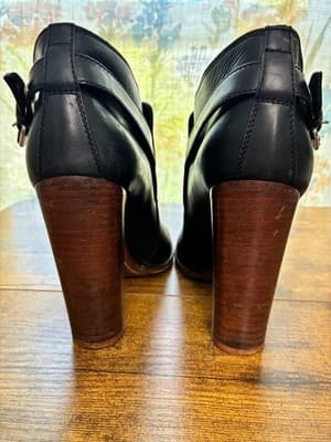 Celine Phoebe Philo Black Leather Ankle Booties with Brown Stacked Heel - Thumbnail 4