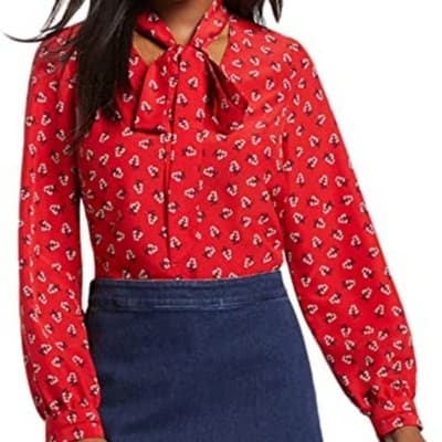 Draper James Floral Print Tie Neck Blouse Long Sleeve SIZE M - Image 1