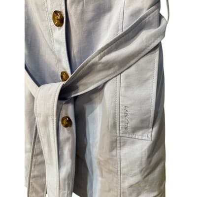 Lands' End Trench Coat Belted Collared Classic Rain Coat Light Blue XS - Thumbnail 6