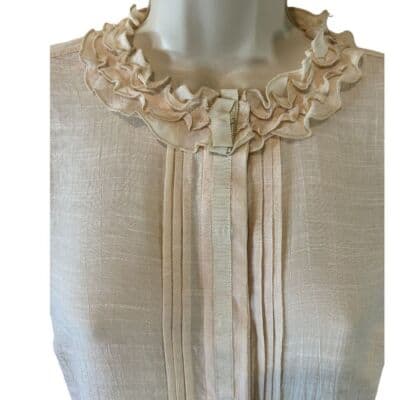 Spanner Tapestry Light Beige Ruffled Collar Blouse Elegant Long Sleeve Top 10 - Thumbnail 2