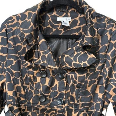 Luii Animal Print Trench Coat Belted 3/4 Sleeve Jacket Medium - Thumbnail 3