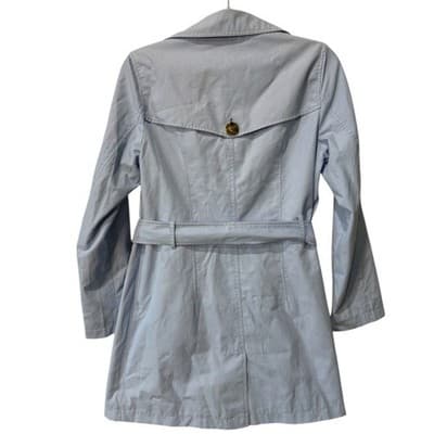 Lands' End Trench Coat Belted Collared Classic Rain Coat Light Blue XS - Thumbnail 2