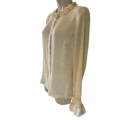 Spanner Tapestry Light Beige Ruffled Collar Blouse Elegant Long Sleeve Top 10 - Thumbnail 6