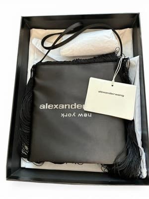 Alexander Wang Black Satin Fringe Black Logo Shoulder Bag 2022 - Thumbnail 6