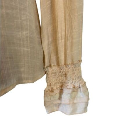 Spanner Tapestry Light Beige Ruffled Collar Blouse Elegant Long Sleeve Top 10 - Thumbnail 4