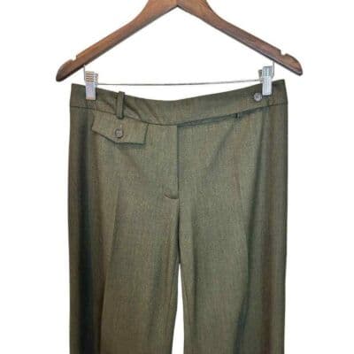 NWOT Michael Kors Olive Virgin Wool Wide Leg Trousers 10 - Thumbnail 2
