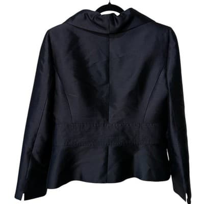 Tahari Ruffle Collar Blazer Jacket Silk Blend Career Formal Black Size 12 - Thumbnail 2