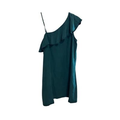 LOU & GREY One Shoulder Ruffle Dress Party Cocktail Emerald Green Size L - Image 1