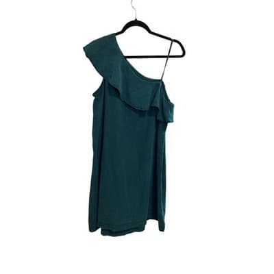 LOU & GREY One Shoulder Ruffle Dress Party Cocktail Emerald Green Size L - Thumbnail 2