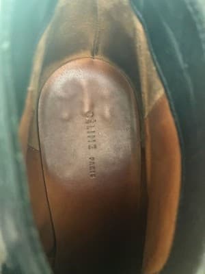 Celine Phoebe Philo Black Leather Ankle Booties with Brown Stacked Heel - Thumbnail 8