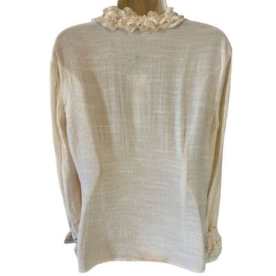 Spanner Tapestry Light Beige Ruffled Collar Blouse Elegant Long Sleeve Top 10 - Thumbnail 7