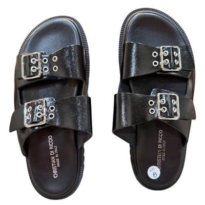 Christian Di Riccio Platform Sandals Buckle Slides Chunky Sole Black Size 8 - Image 1