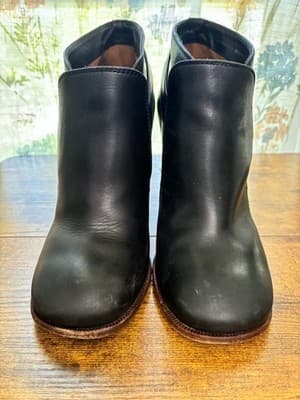 Celine Phoebe Philo Black Leather Ankle Booties with Brown Stacked Heel - Thumbnail 3