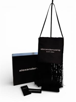 Alexander Wang Black Satin Fringe Black Logo Shoulder Bag 2022 - Image 1