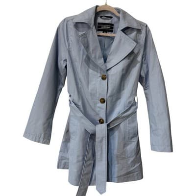 Lands' End Trench Coat Belted Collared Classic Rain Coat Light Blue XS - Image 1
