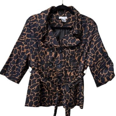 Luii Animal Print Trench Coat Belted 3/4 Sleeve Jacket Medium - Image 1