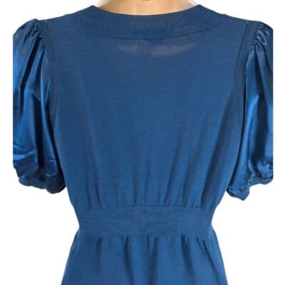 BCBGMAXAZRIA Elegant Blue Puff Sleeve V-Neck Silk Blend Top Women's S - Thumbnail 7