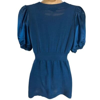 BCBGMAXAZRIA Elegant Blue Puff Sleeve V-Neck Silk Blend Top Women's S - Thumbnail 6