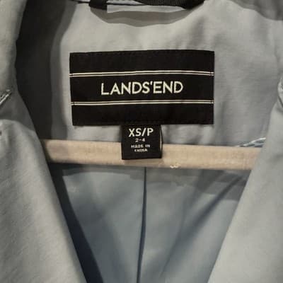 Lands' End Trench Coat Belted Collared Classic Rain Coat Light Blue XS - Thumbnail 5