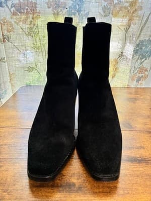 PAIGE Black Suede Ankle Boots with Block Heel 7 - Thumbnail 3