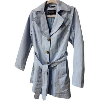 Lands' End Trench Coat Belted Collared Classic Rain Coat Light Blue XS - Thumbnail 3
