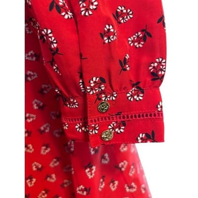 Draper James Floral Print Tie Neck Blouse Long Sleeve SIZE M - Thumbnail 5