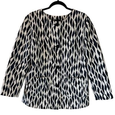 Doncaster Collection Geometric Print Button-Front Jacket Black White Pattern - Image 1