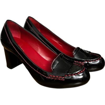 Cole Haan N!k3 Air Patent Leather Block Heel Loafers Pumps Red Stitching 8.5B - Image 1