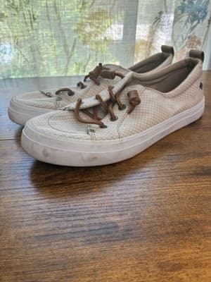 Sperry Light Beige Canvas Boat Sneakers with Brown Laces 7.5 - Thumbnail 3