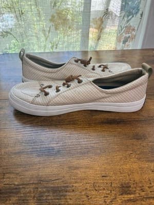 Sperry Light Beige Canvas Boat Sneakers with Brown Laces 7.5 - Thumbnail 5