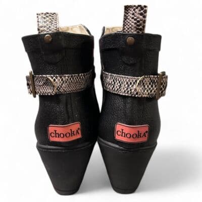 Chooka Black Wedge Rain Boots with Snake Print Strap Waterproof Ankle Booties 8 - Thumbnail 4