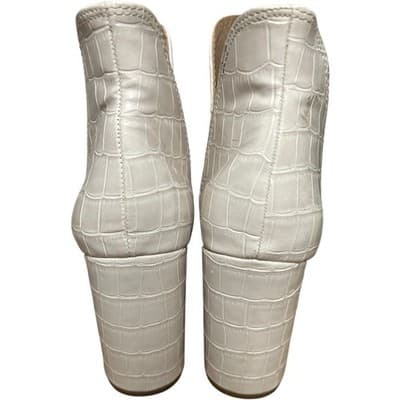 Steve Madden Rookie Pointed Toe Block Heel Ankle Boots Cream Faux Croc Bootie 8M - Thumbnail 4