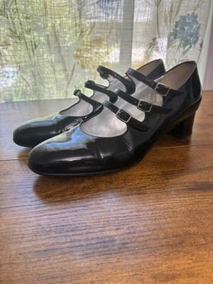 Carel Paris Patent Triple-Strap Black Mary Jane Heels Black 37.5 - Image 1