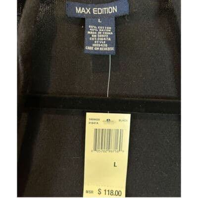 Max Edition Black Open Front Cardigan Draped Neck Cotton Blend Soft Knit Size L - Thumbnail 4