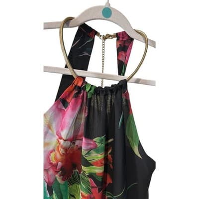Bisou‎ Bisou Tropical Floral Halter Top Gold Chain X-Small - Thumbnail 2