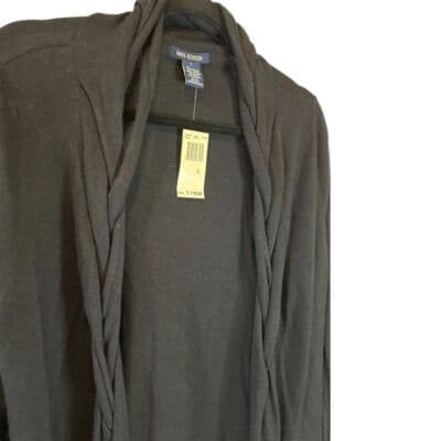Max Edition Black Open Front Cardigan Draped Neck Cotton Blend Soft Knit Size L - Thumbnail 3