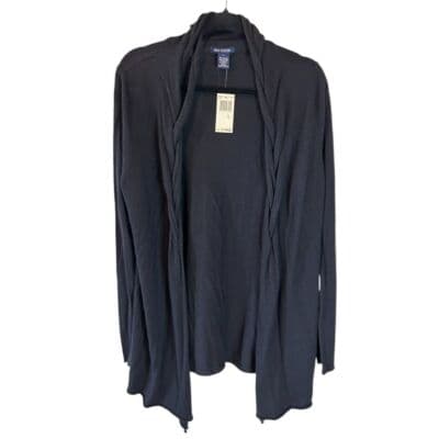 Max Edition Black Open Front Cardigan Draped Neck Cotton Blend Soft Knit Size L - Image 1