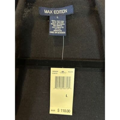 Max Edition Black Open Front Cardigan Draped Neck Cotton Blend Soft Knit Size L - Thumbnail 5