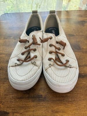 Sperry Light Beige Canvas Boat Sneakers with Brown Laces 7.5 - Thumbnail 2