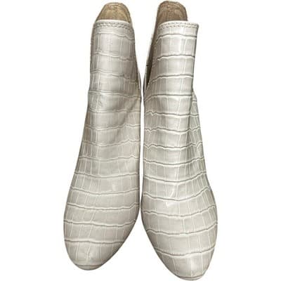 Steve Madden Rookie Pointed Toe Block Heel Ankle Boots Cream Faux Croc Bootie 8M - Thumbnail 3