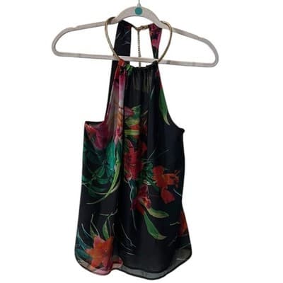 Bisou‎ Bisou Tropical Floral Halter Top Gold Chain X-Small - Image 1