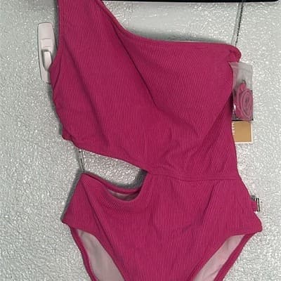 MICHAEL Michael Kors Hot Pink One-Shoulder Cutout One-Piece Swimsuit - Thumbnail 2