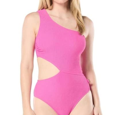 MICHAEL Michael Kors Hot Pink One-Shoulder Cutout One-Piece Swimsuit - Image 1