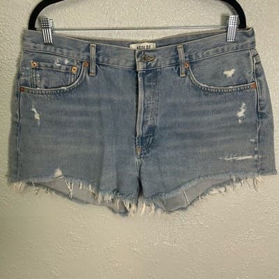 NWOT AGOLDE Parker Light Blue Distressed Denim Cutoff Shorts - Image 1