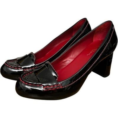 Cole Haan N!k3 Air Patent Leather Block Heel Loafers Pumps Red Stitching 8.5B - Thumbnail 2